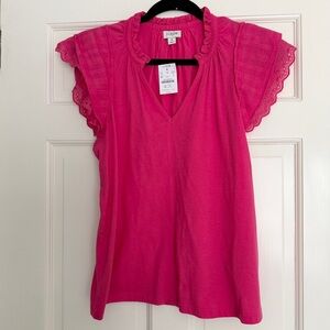 J. Crew Women's Pink Flutter Sleeve V-Neck Top NWT